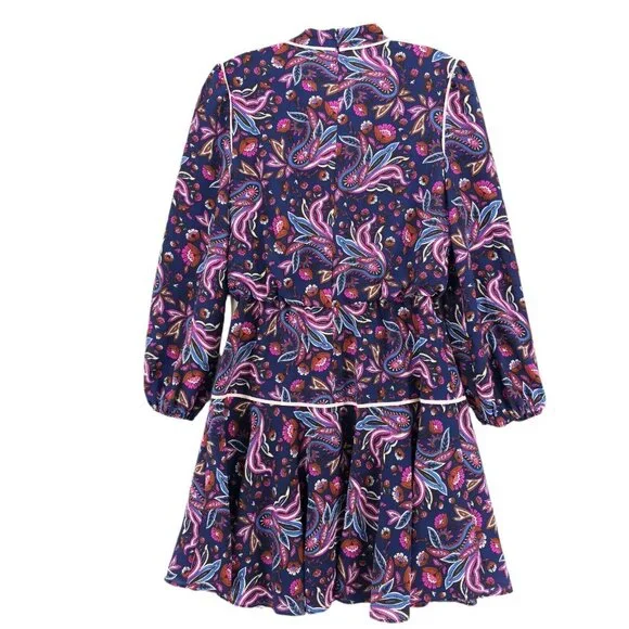 NWT ELIZA J Dress Navy Pink Paisley Floral Blouson Fit Flare Neck Tie Size 6P - Picture 5 of 10